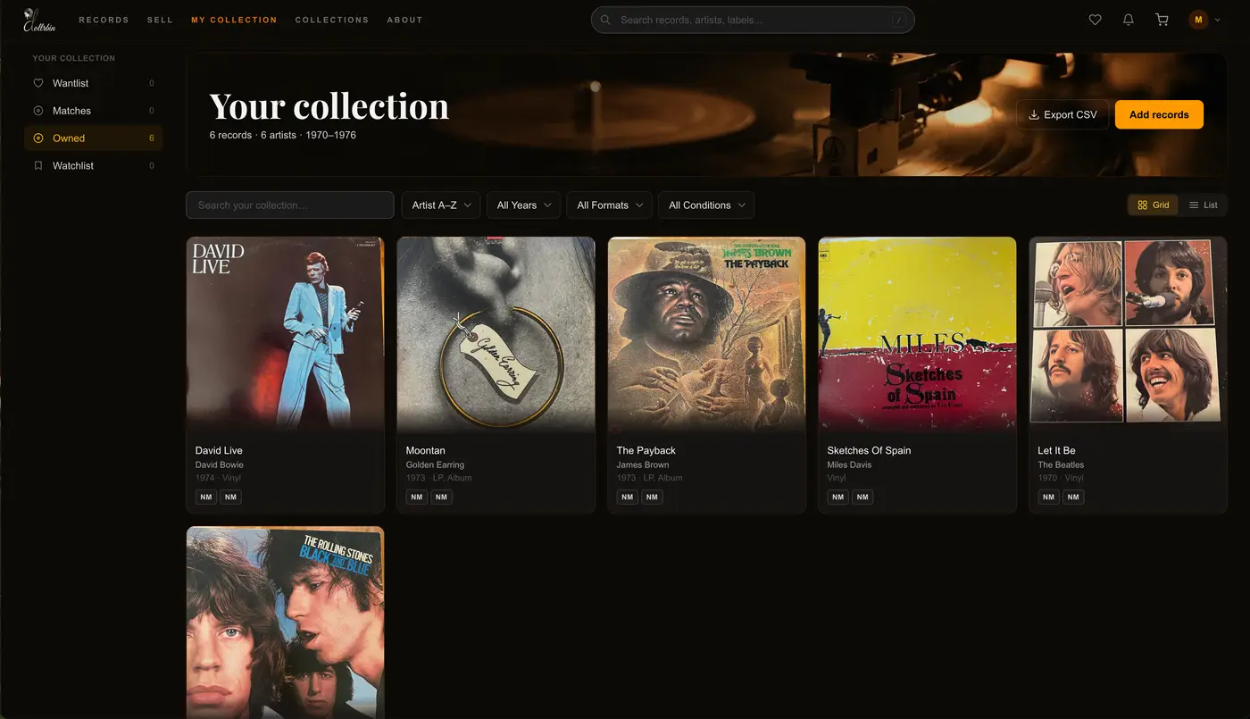 A collector’s record collection catalogued in dollrbin